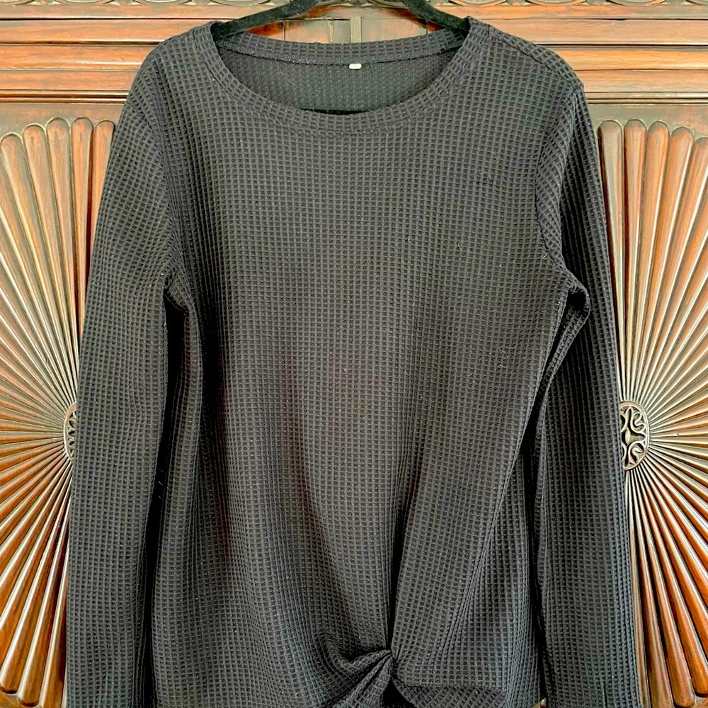 Black Waffle-weave Top with front knot